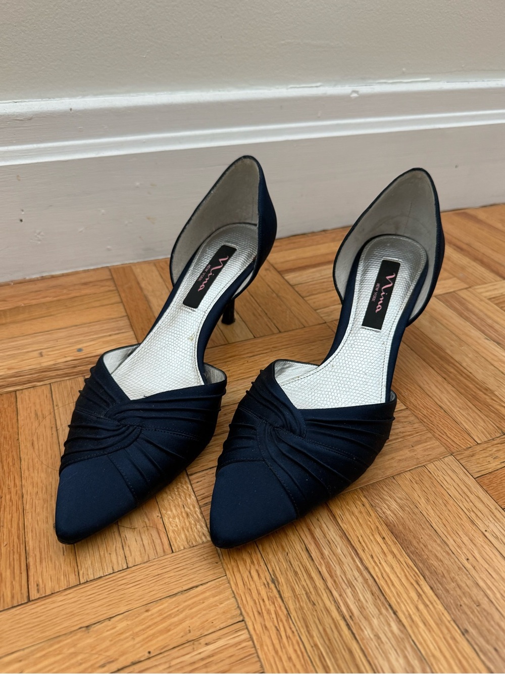 Nina New York Blue Satin Kitten Heel